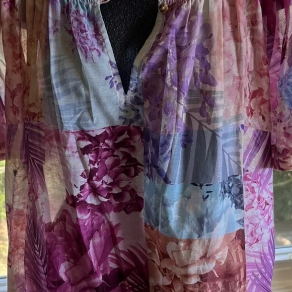 NWT Johnny Was Size Large Esme Floral Short Sleeve Sheer Peasant $225 (A5) - Picture 10 of 13